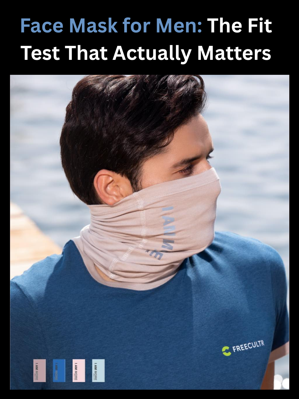 Freecultr face mask for men shown in bamboo cotton spandex blend with adjustable ear loops on neutral background