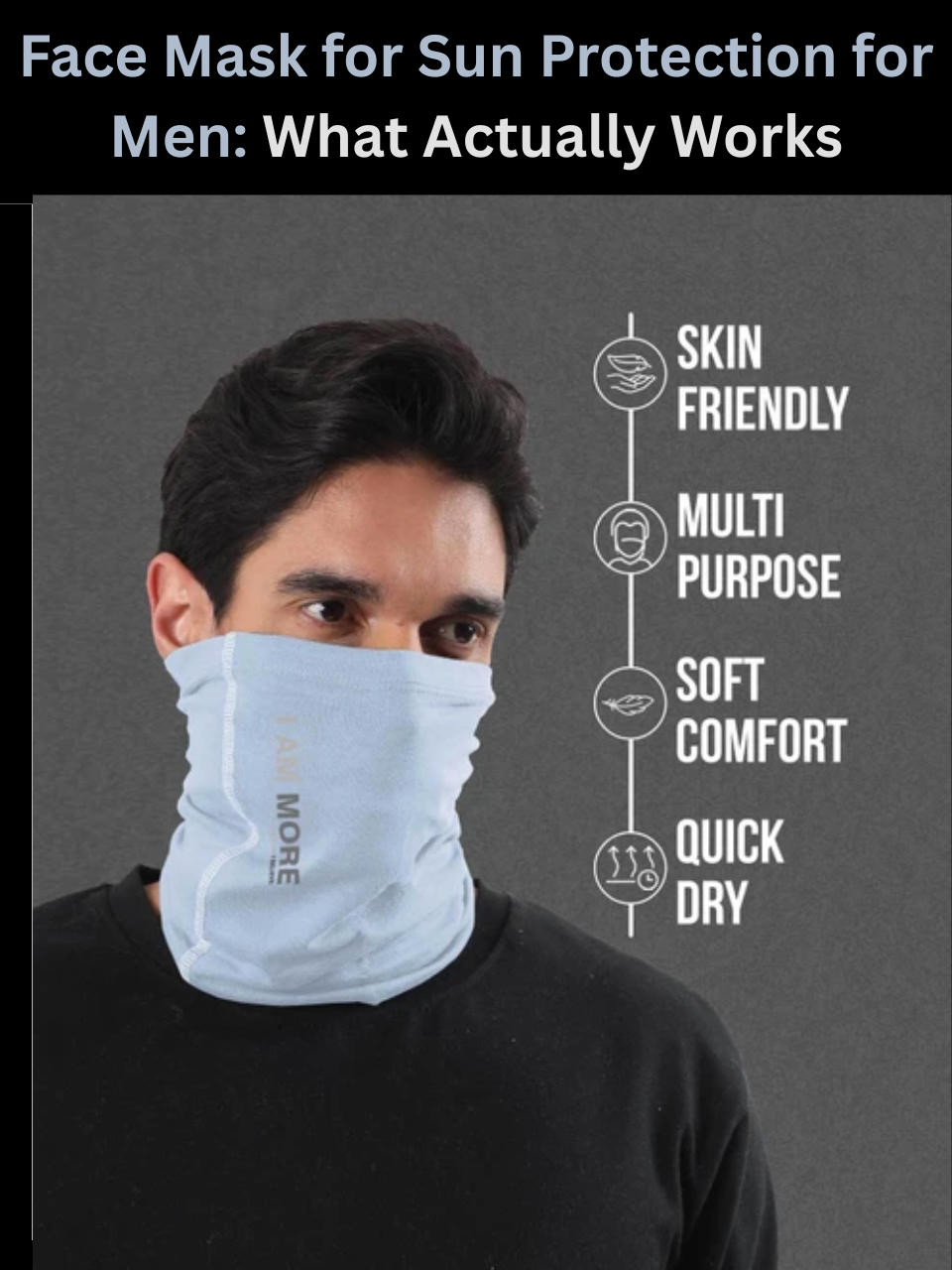 Freecultr face mask for sun protection for men shown in breathable bamboo cotton blend worn during outdoor riding conditions on neutral background