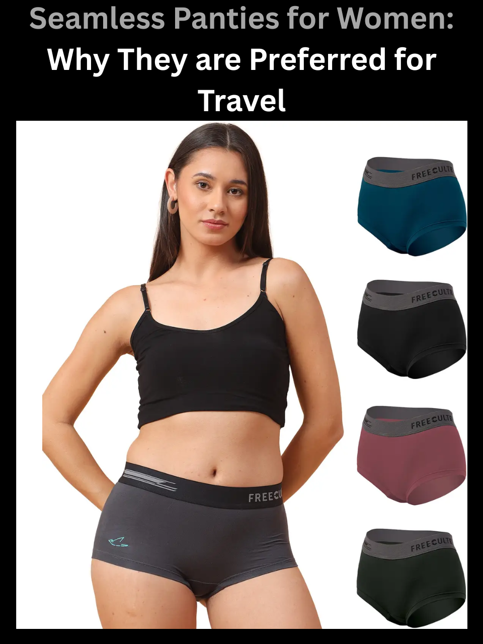 Freecultr seamless panties for women shown packed compactly for travel