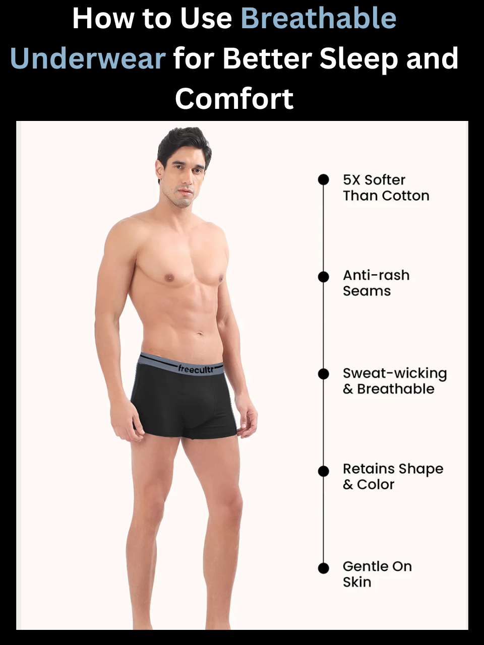 Freecultr breathable underwear shown suited for overnight sleep comfort