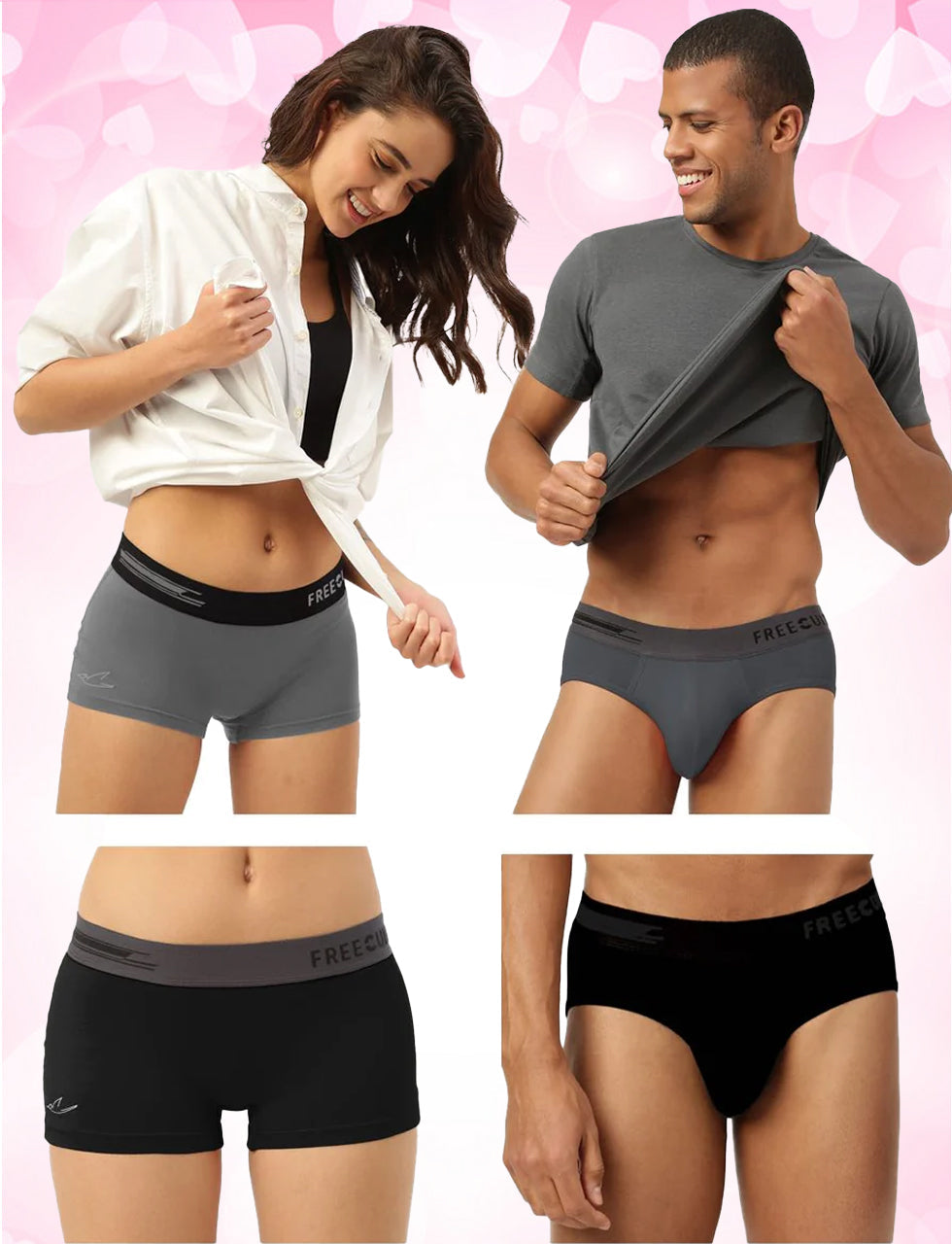 A collection of stylish and versatile women's boy shorts in neutral shades and fun patterns, showcasing their practicality and appeal.