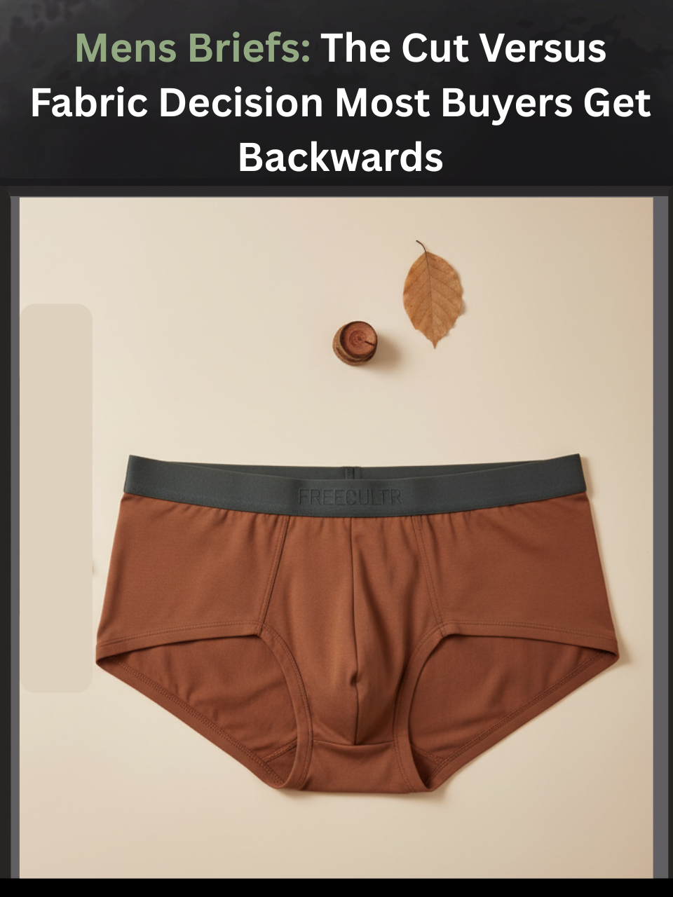 Freecultr mens briefs in micro-modal fabric showing zero-ride flat waistband and 4-way stretch construction in side and front view on neutral background