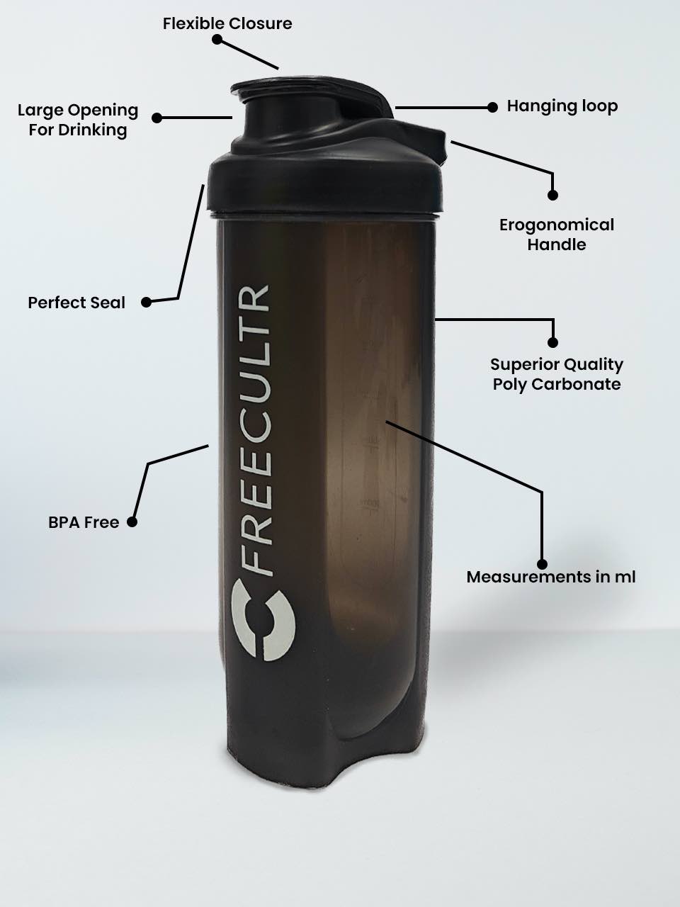Freecultr Pro Shaker-700ml, Black (Pack Of 1)