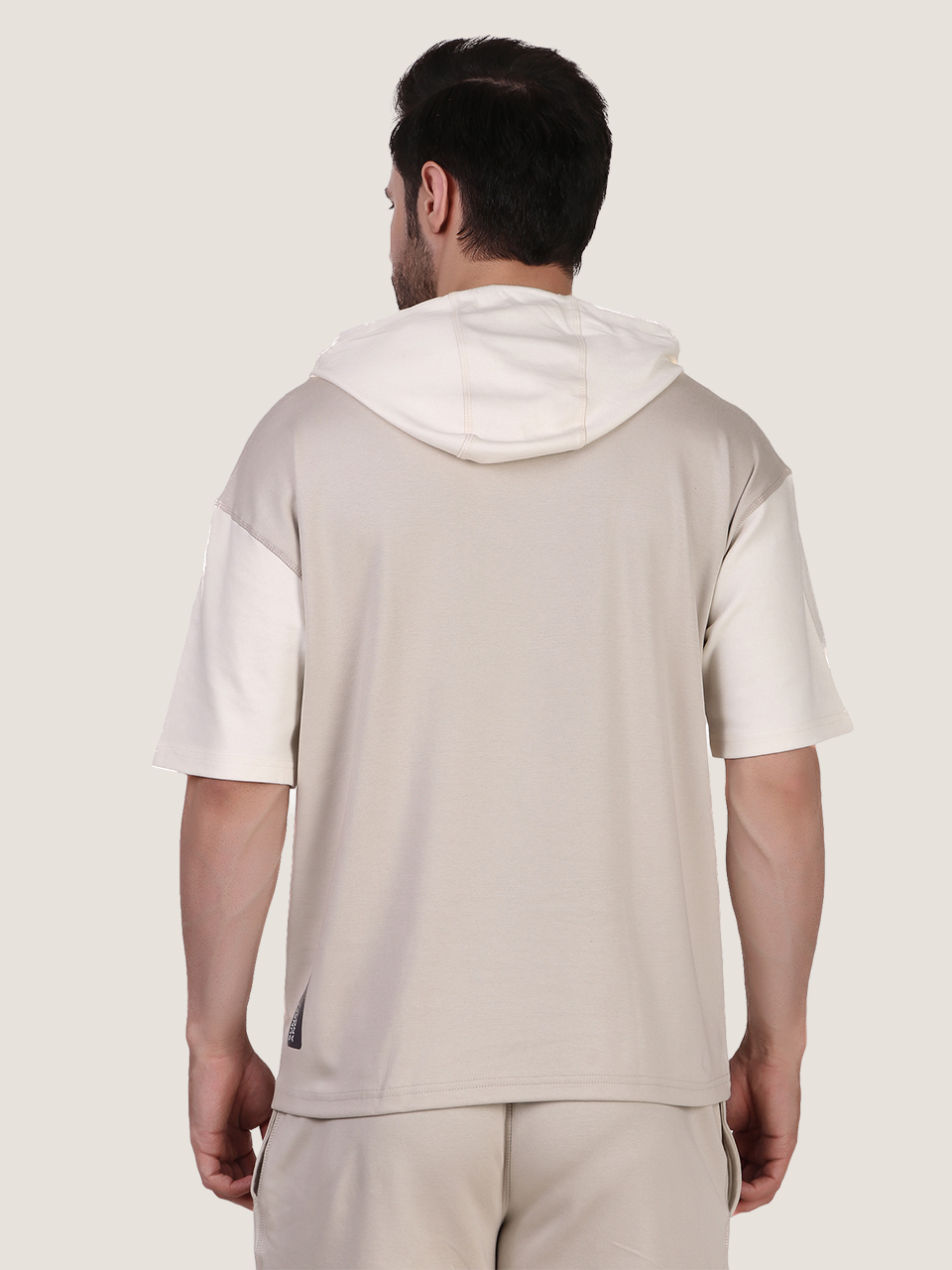 Unisex Ecru Colourblock Half Sleeve Sweatshirt