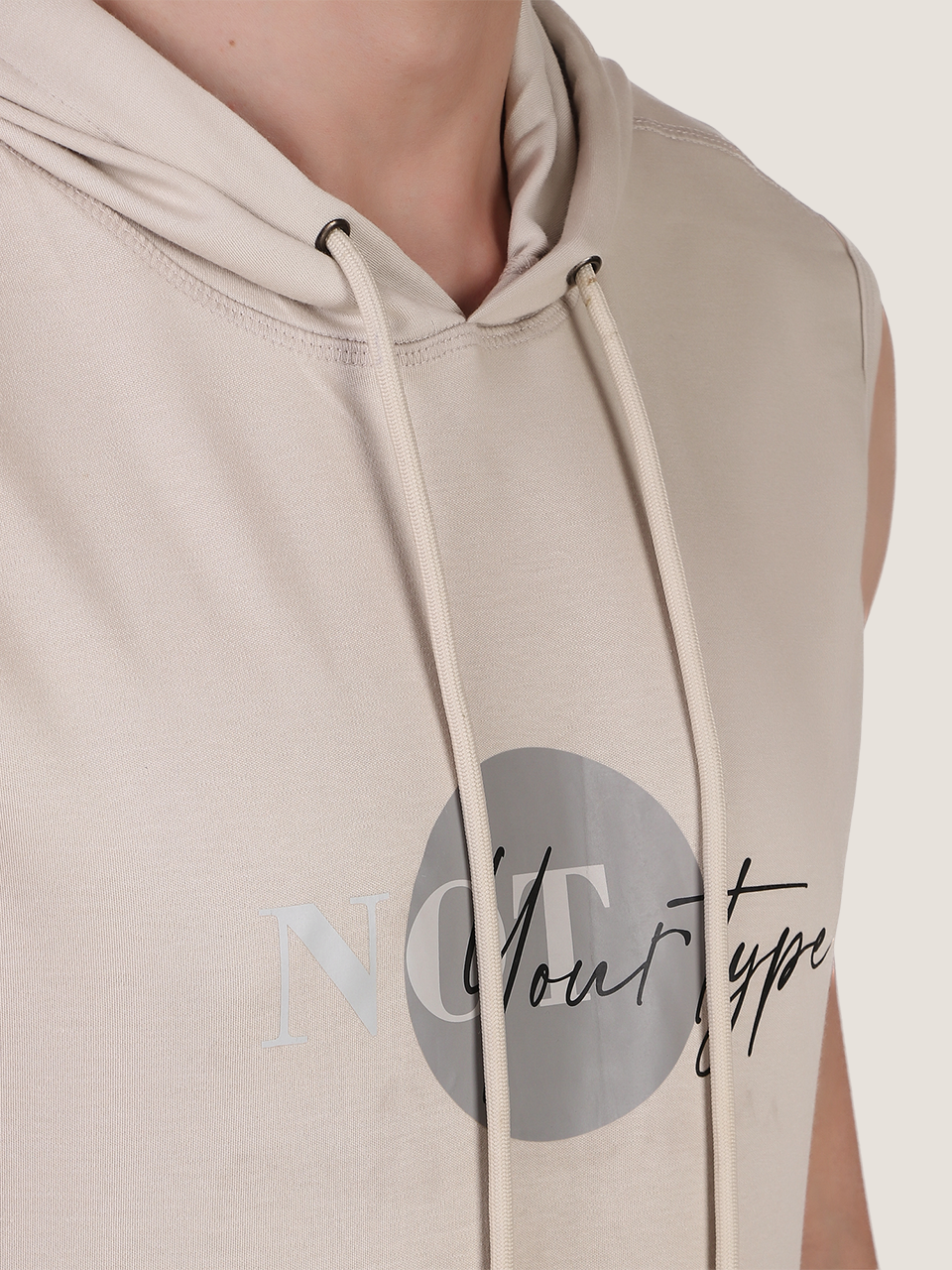 Beige Printed Sleeveless Hoodie