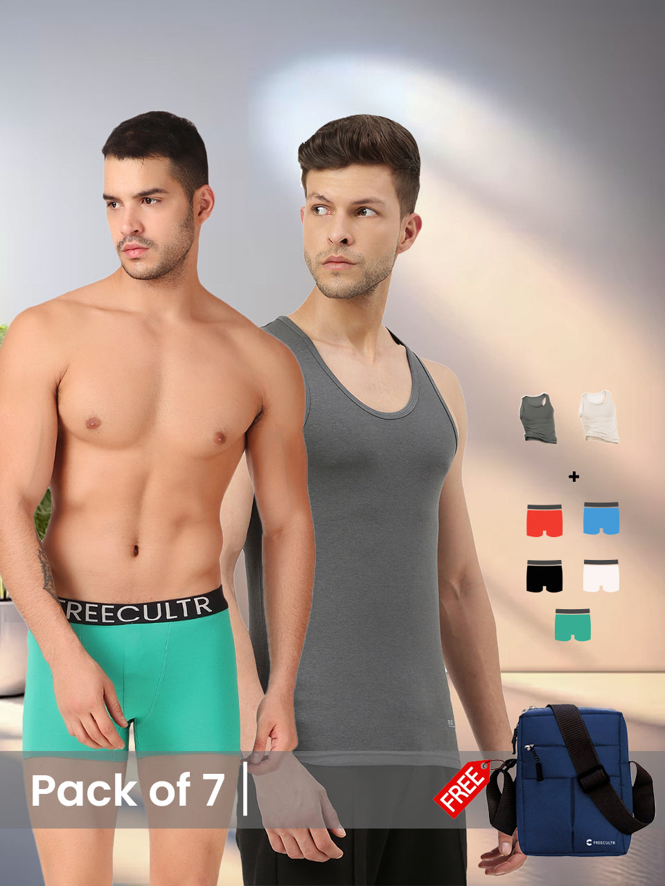 Men's Innerwear set (Pack of 7) with Free Sling Bag