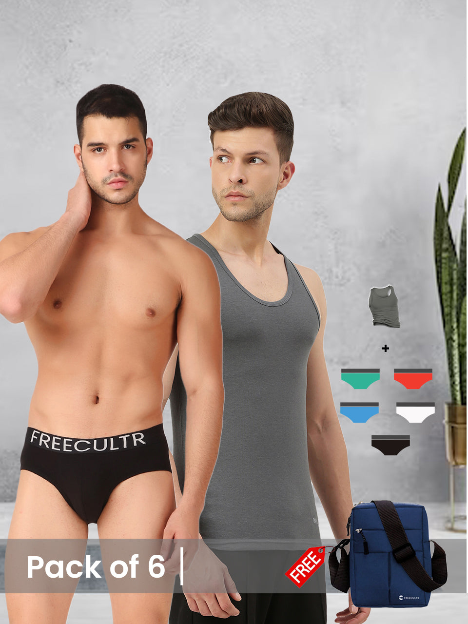 Men's Innerwear set (Pack of 6) with Free Sling Bag