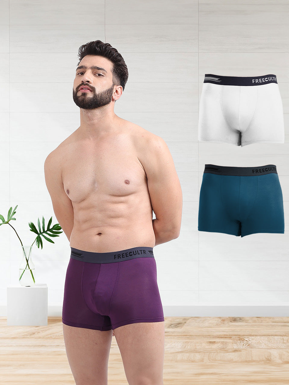 Men's Anti-Bacterial Micro Modal Trunk in Contrast Waistband (Pack of 3)