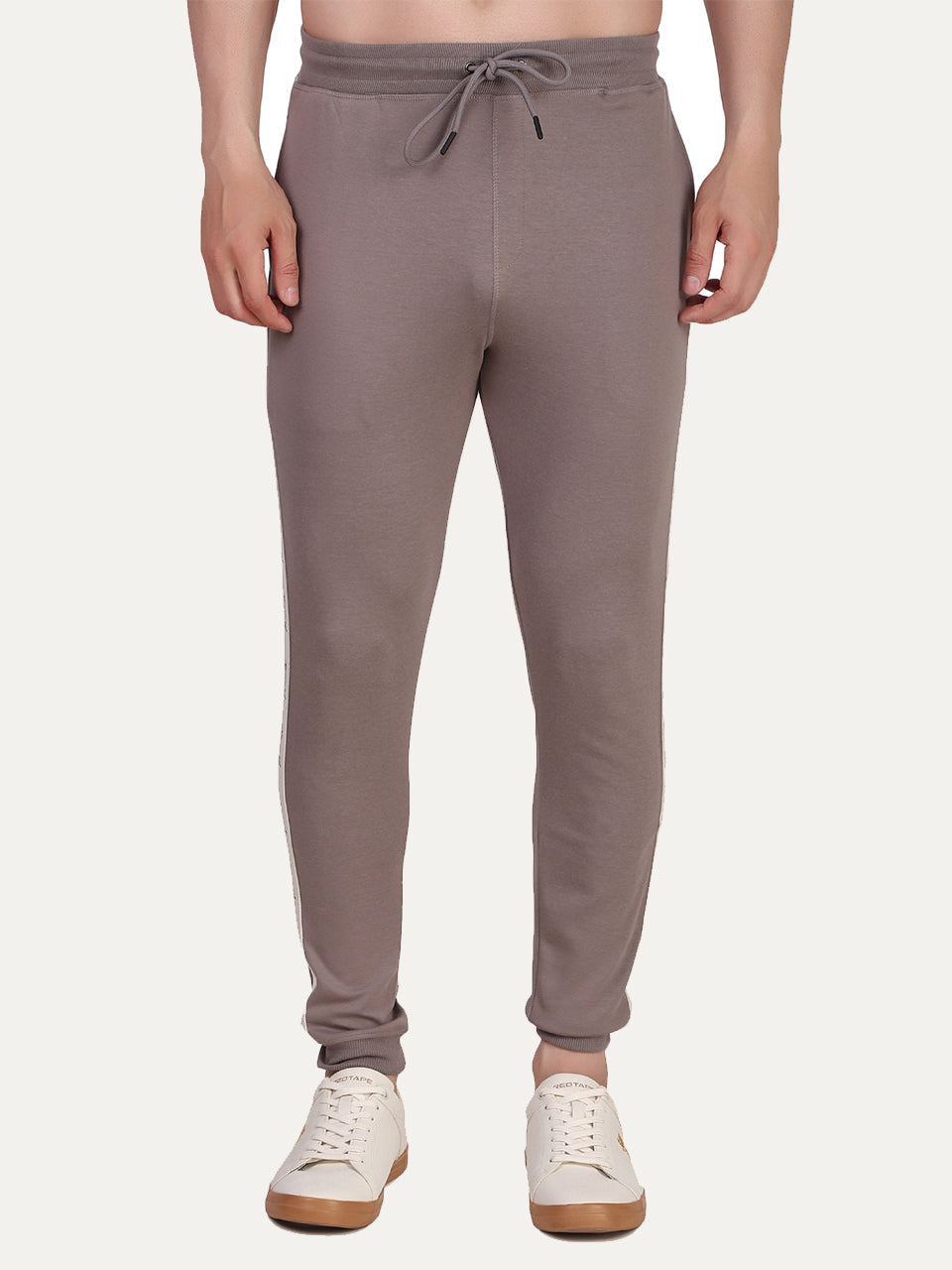 Grey Solid Side Taping Detail Joggers