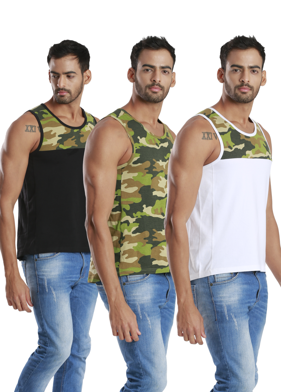 Active Fit Camo Printed Bamboo Vest (Pack of 3)