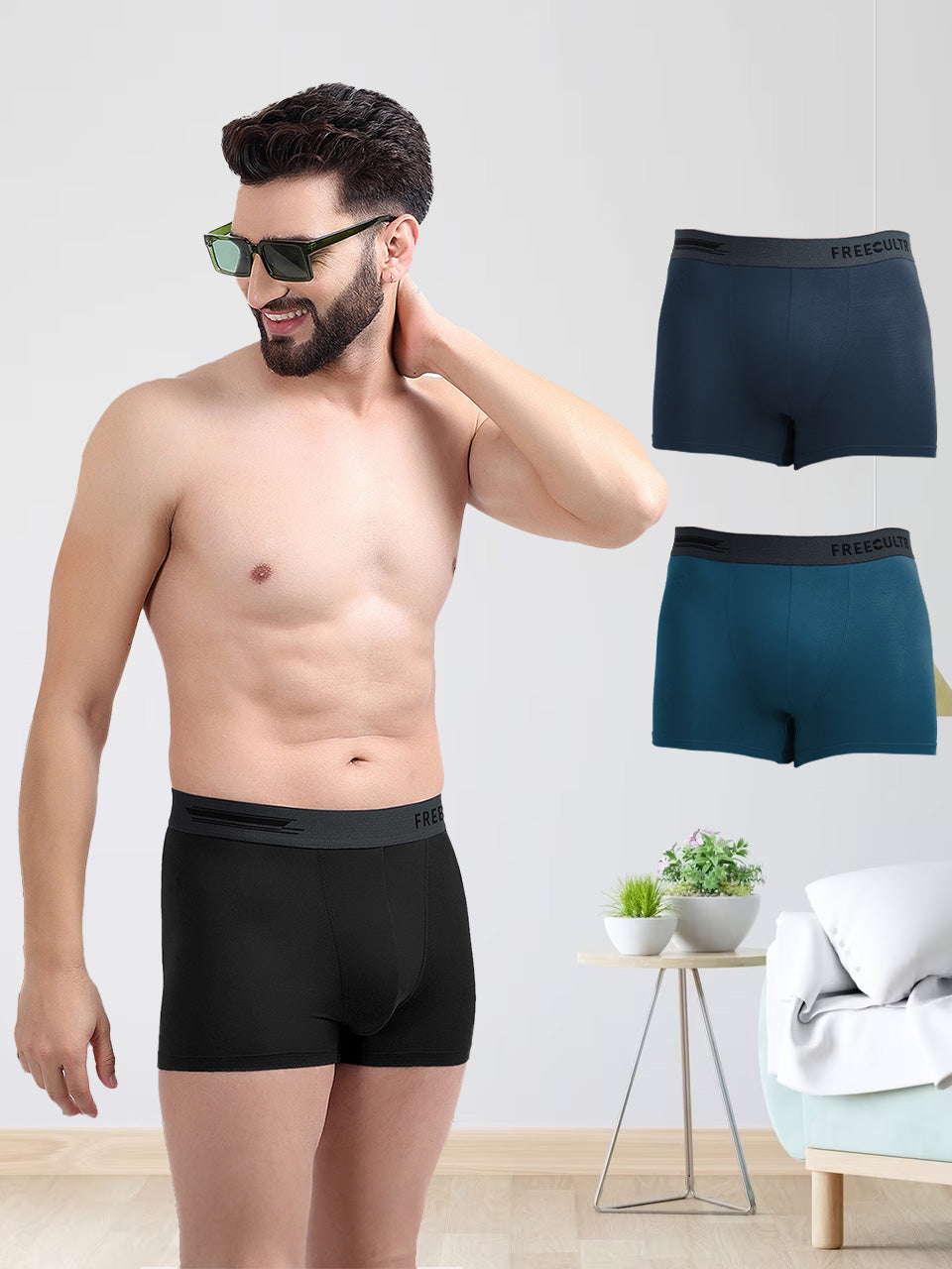 Men's Anti-Bacterial Micro Modal Trunk in Contrast Waistband (Pack of 3)