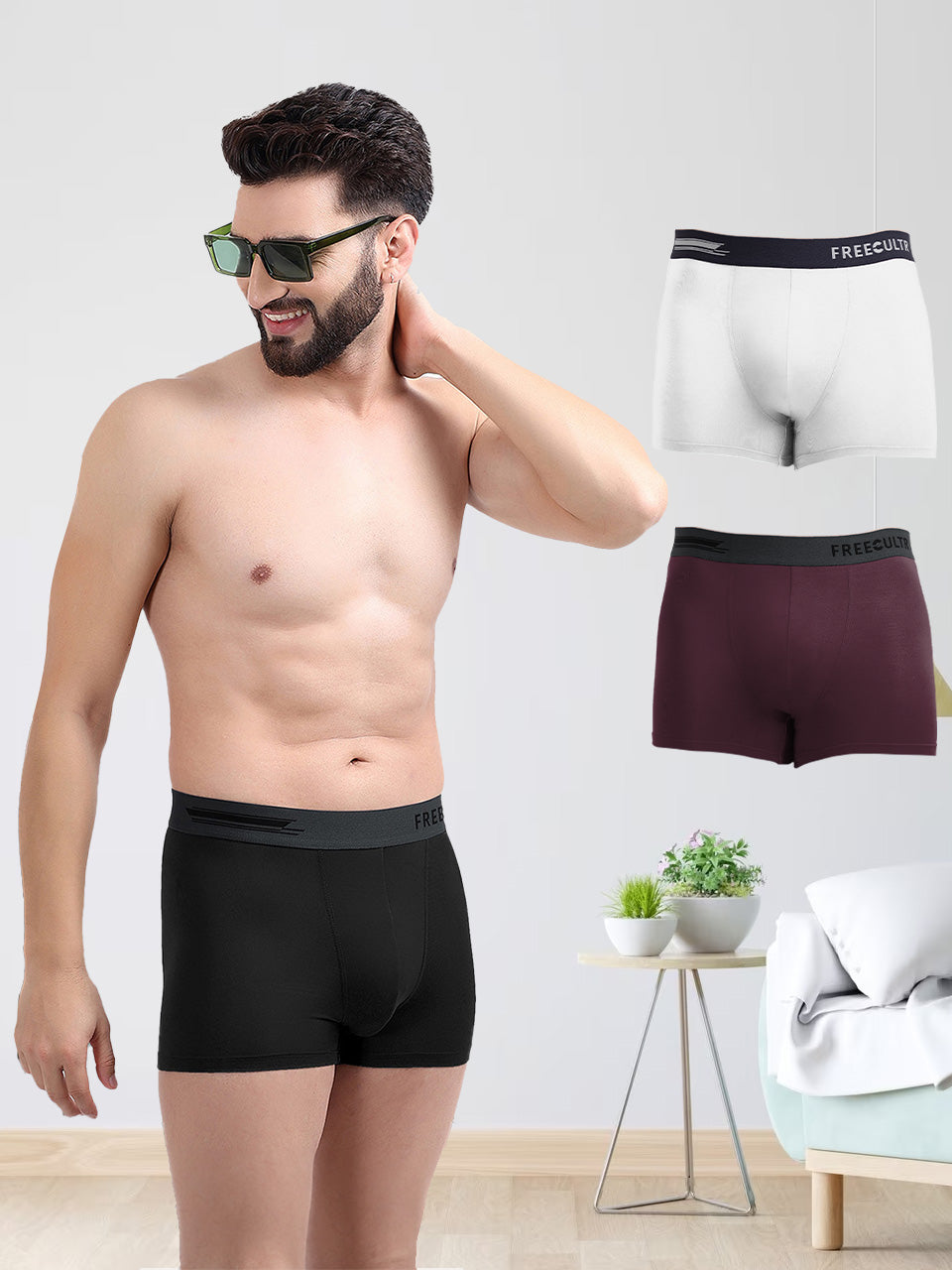 Men's Anti-Bacterial Micro Modal Trunk in Contrast Waistband (Pack of 3)