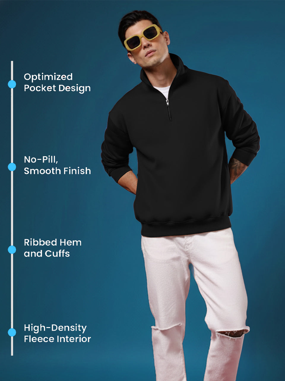 Half-Zip Cotton Fleece Sweatshirt - Black