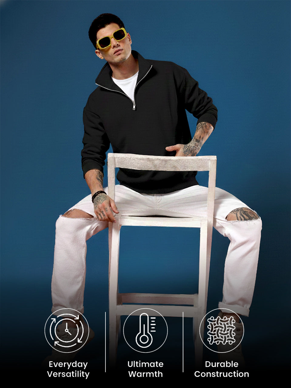 Half-Zip Cotton Fleece Sweatshirt - Black