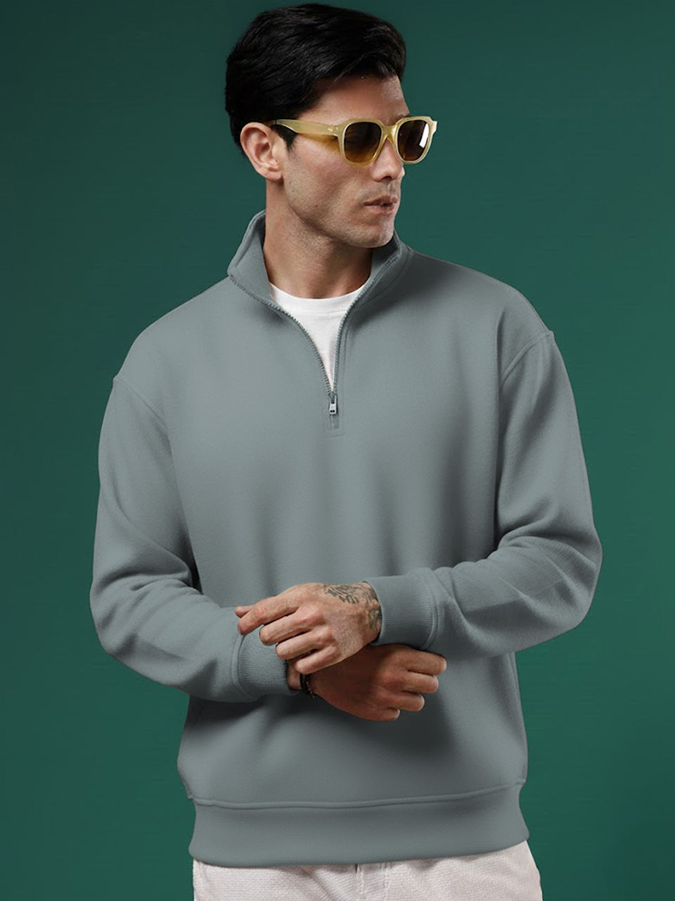 Half-Zip Cotton Fleece Sweatshirt - Black