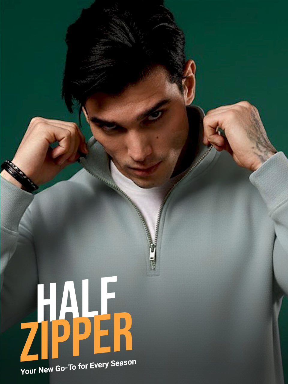 Half-Zip Cotton Fleece Sweatshirt - Black