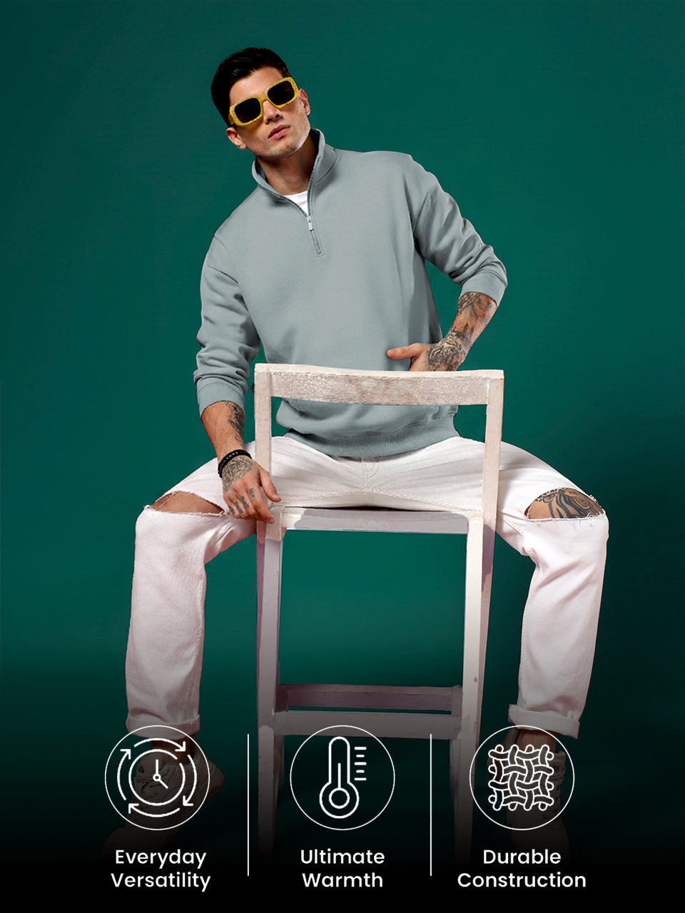 Half-Zip Cotton Fleece Sweatshirt - Black