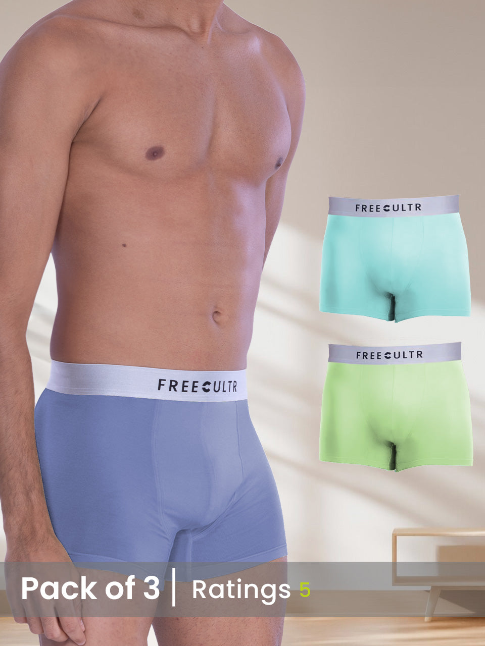 Men's Anti-Bacterial Micro Modal Trunks with Silverfox Waistband (Pack of 3)