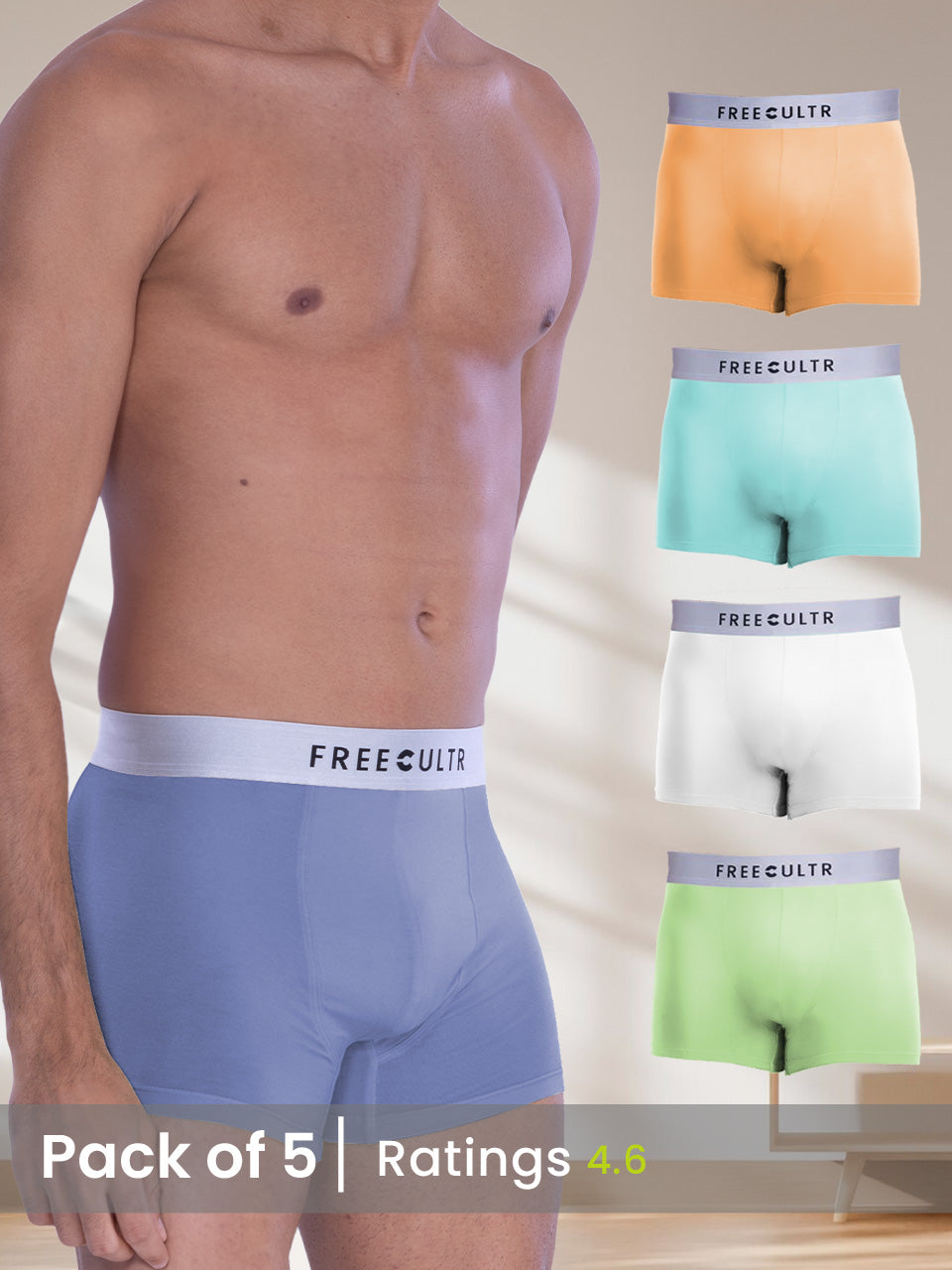 Men's Anti-Bacterial Micro Modal Trunks with Silverfox Waistband (Pack of 5)