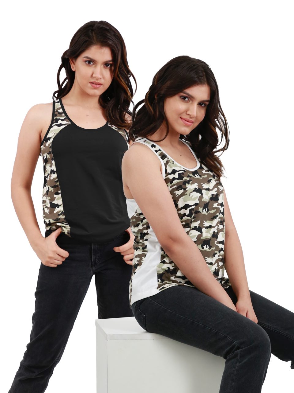 Camouflage Printed Bamboo Tank Top For Women (Pack of 2)