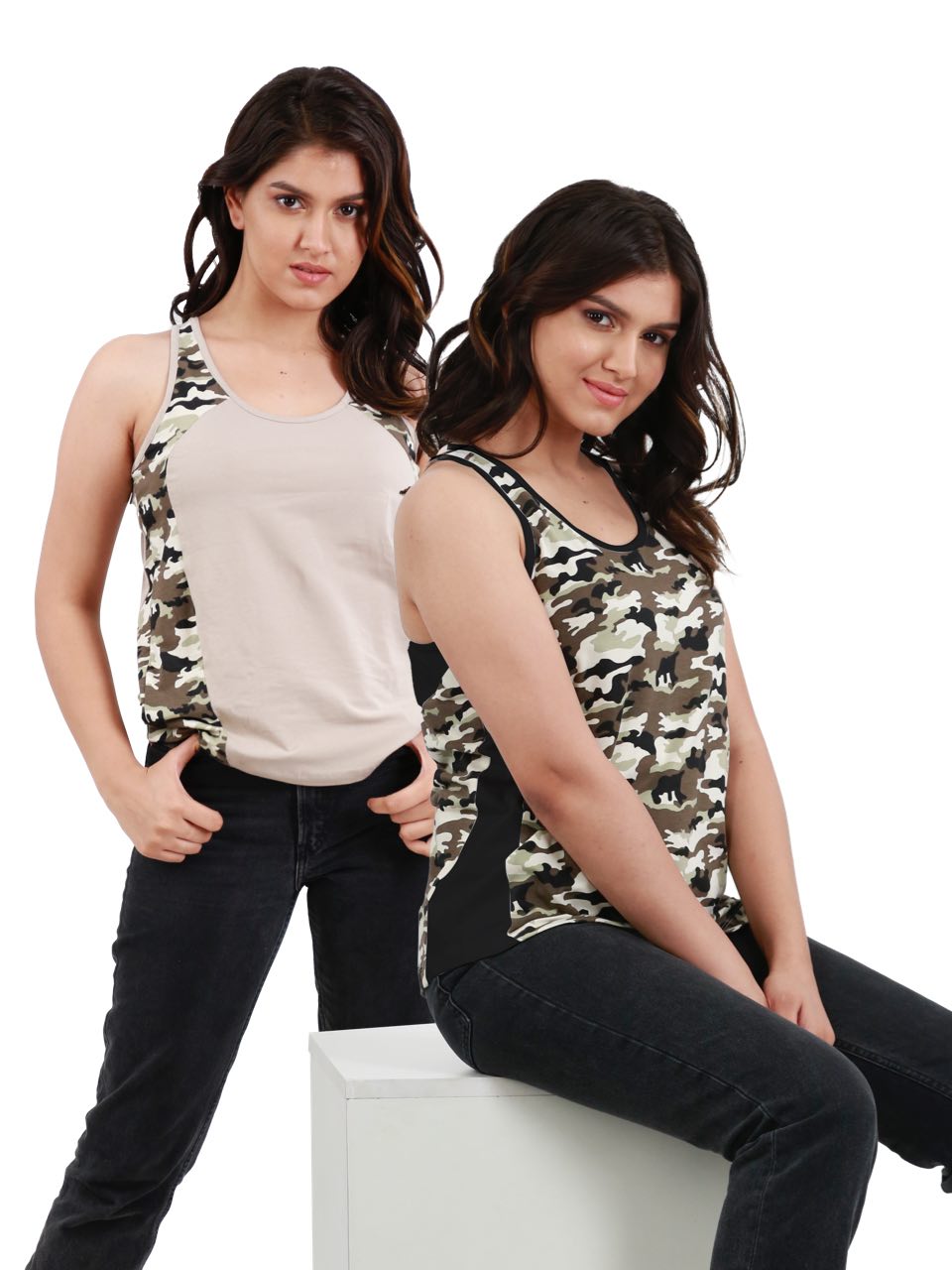 Camouflage Printed Bamboo Tank Top For Women (Pack of 2)