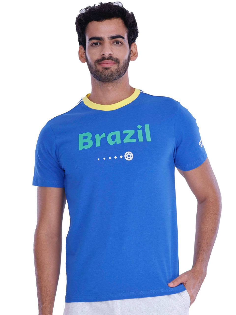 Blue Brazil Print BCI Stretch Cotton T-Shirt