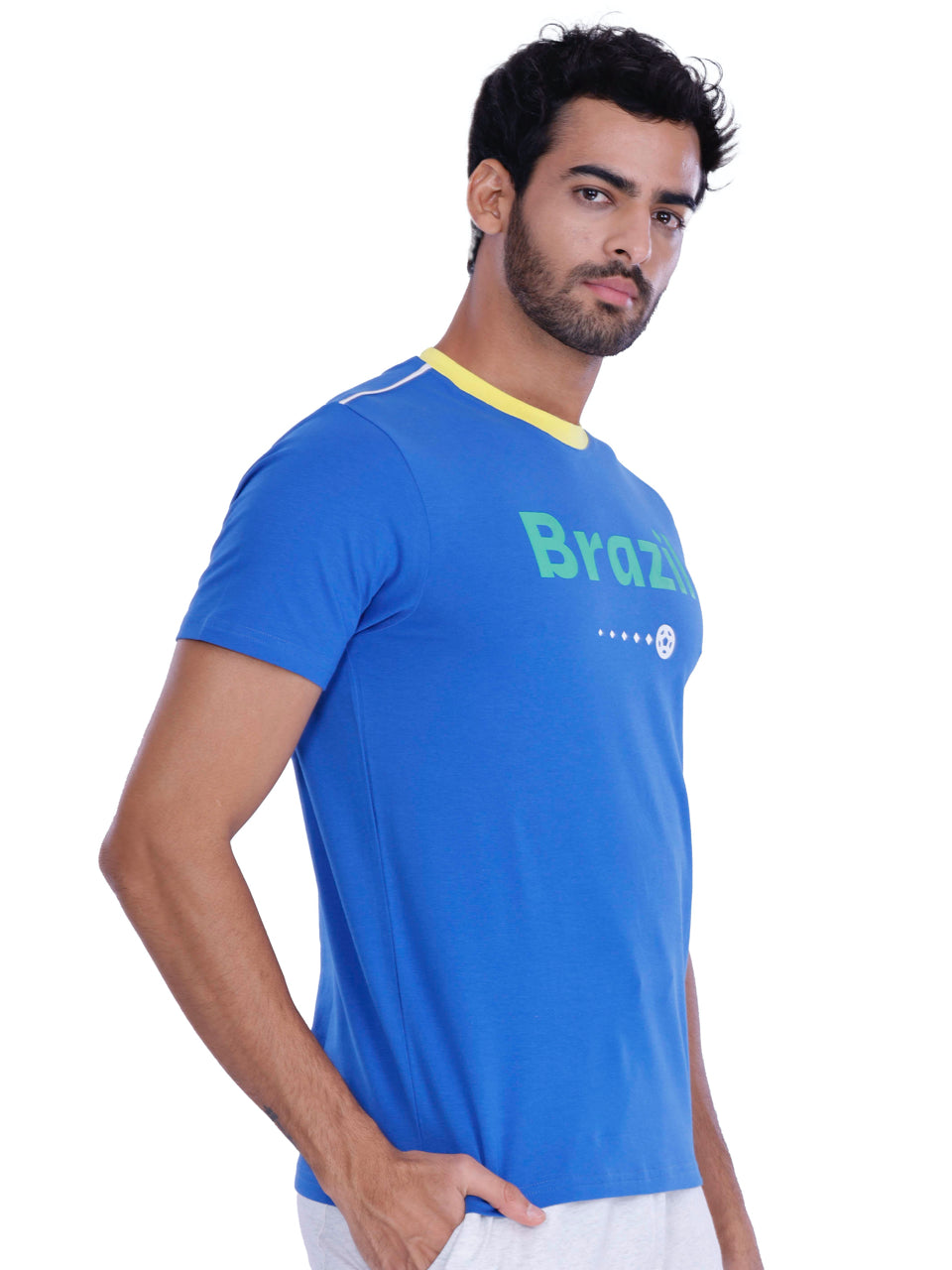 Blue Brazil Print BCI Stretch Cotton T-Shirt