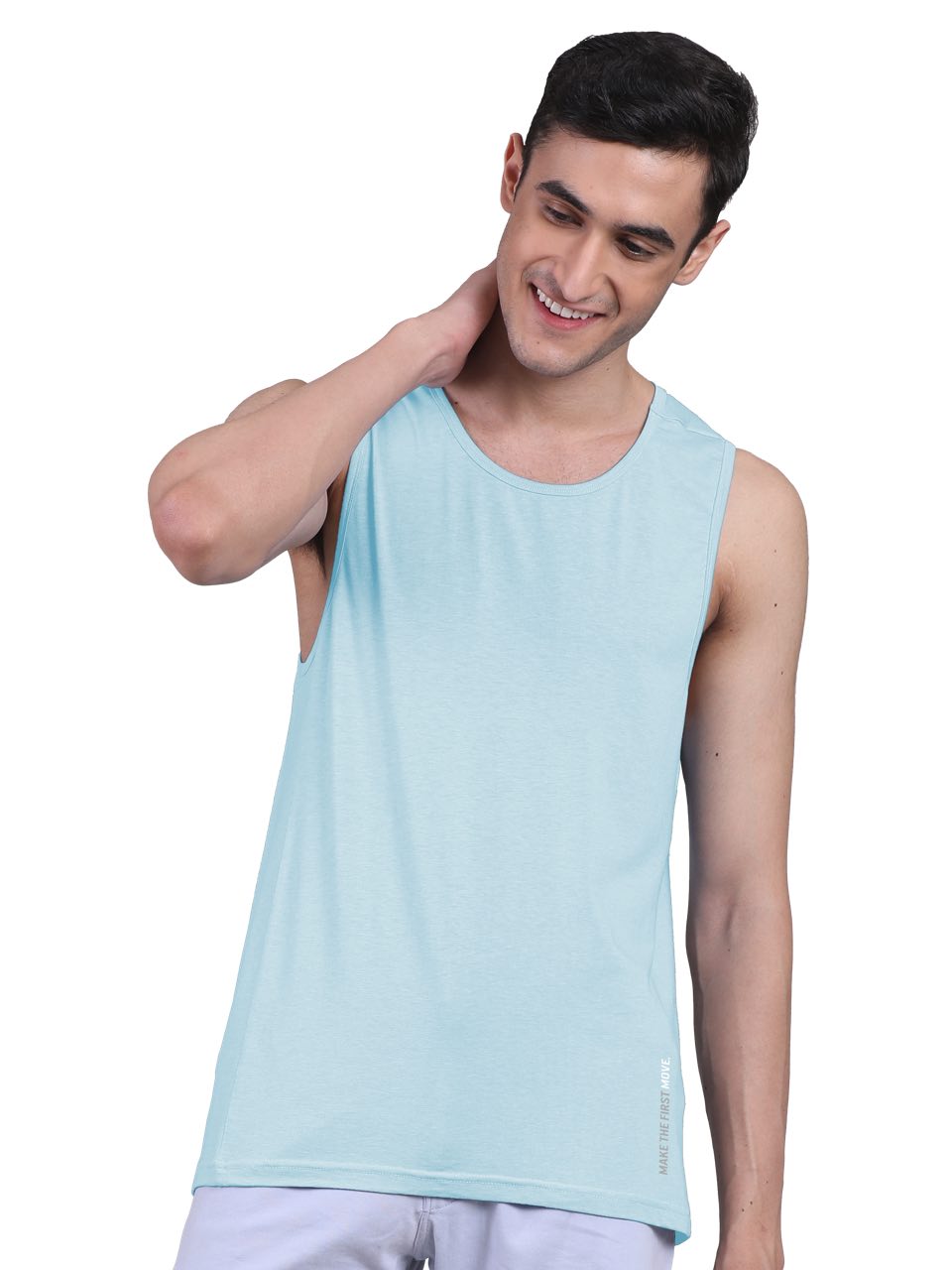 Chalk Blue Twin Skin Organic Bamboo Vest - Active Fit (Pack Of 1)