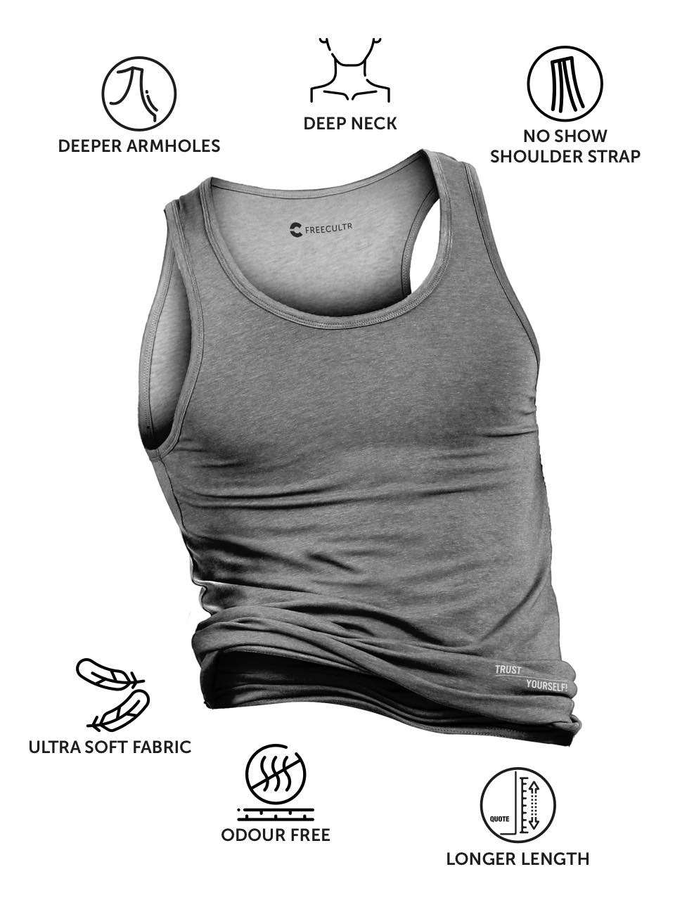 Iron Charcoal Twin Skin Organic Bamboo Vest - Comfort Fit (Pack Of 1)