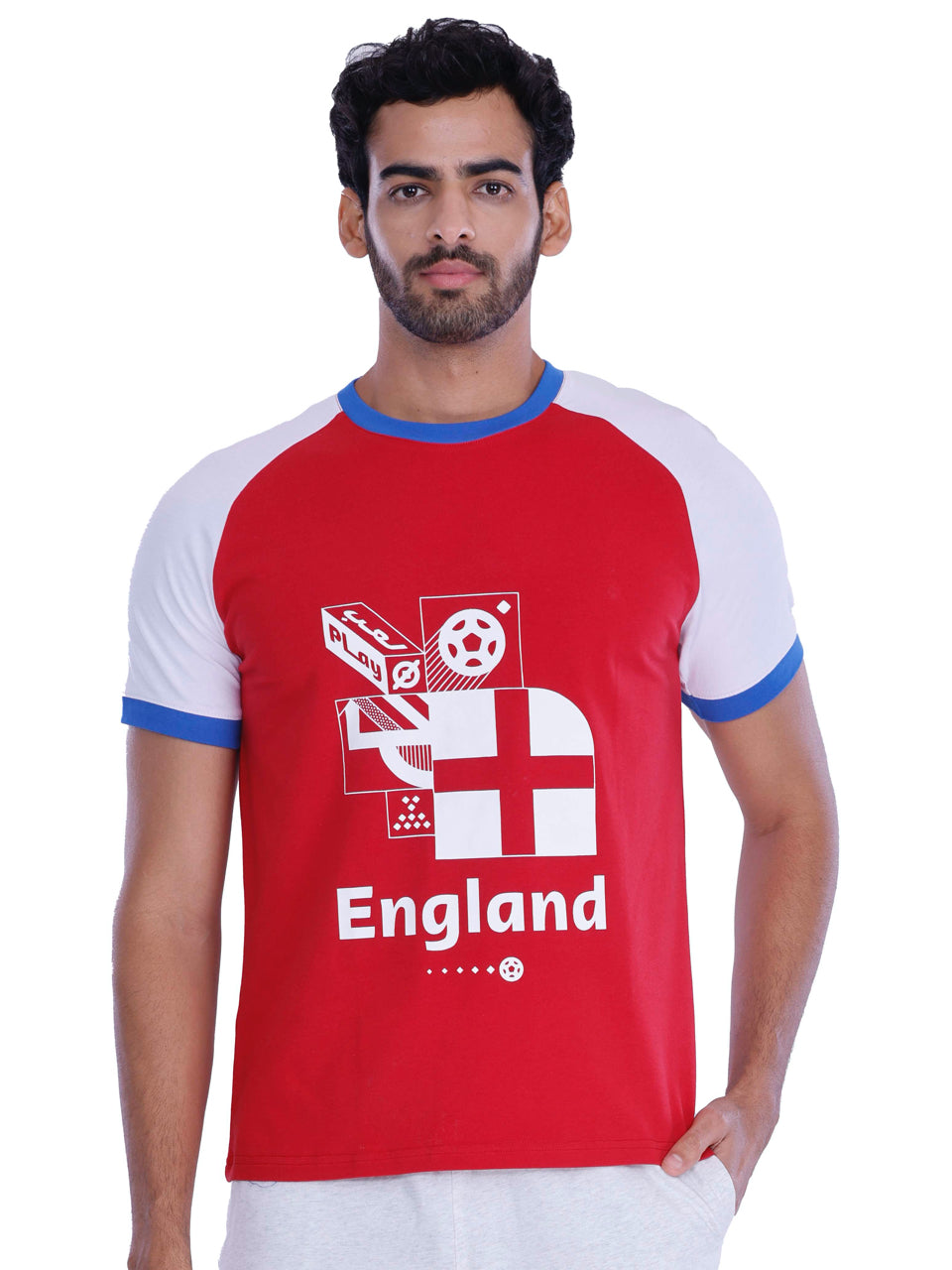 Red & White England Print BCI Stretch Cotton T-Shirt
