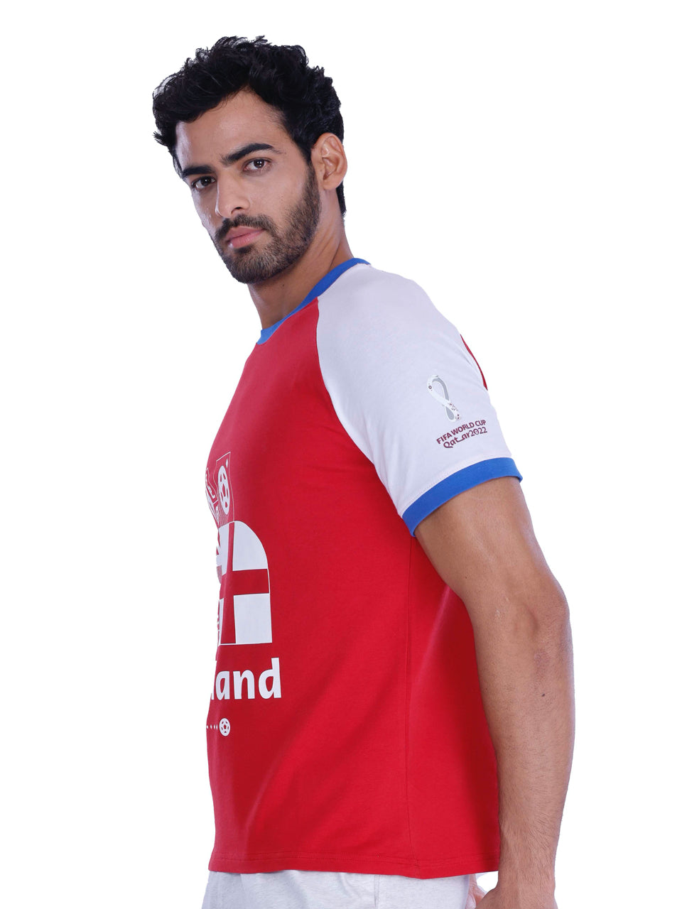 Red & White England Print BCI Stretch Cotton T-Shirt