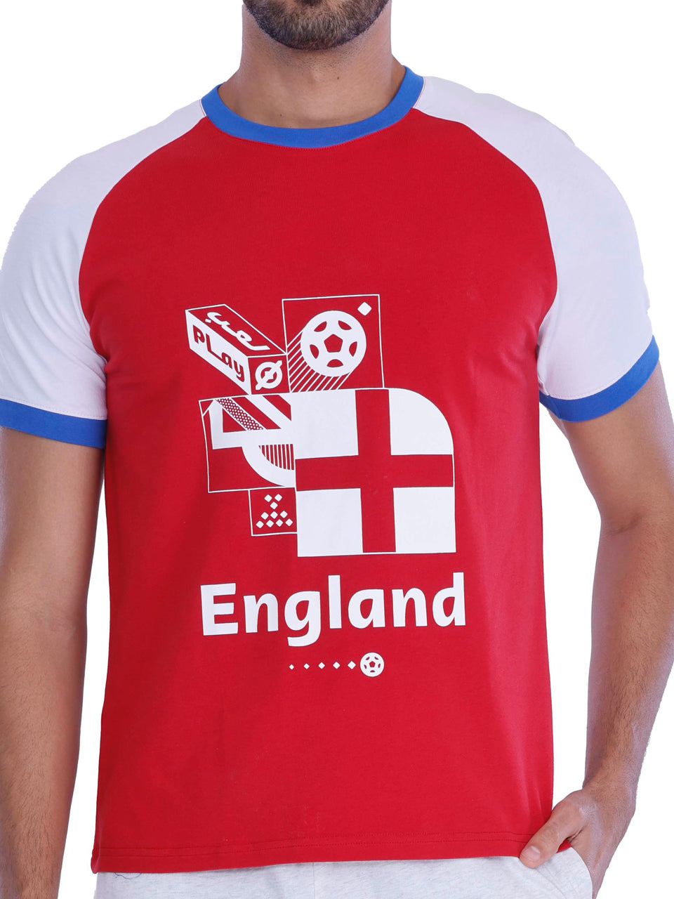 Red & White England Print BCI Stretch Cotton T-Shirt