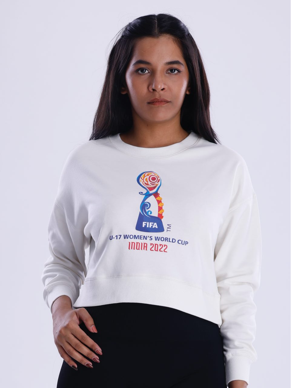 White Trophy Print Crop Sweatshirt
