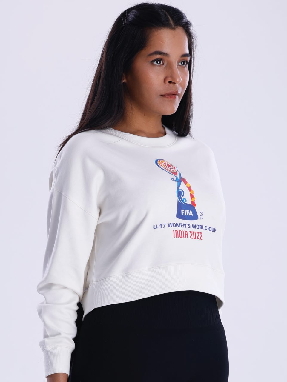 White Trophy Print Crop Sweatshirt