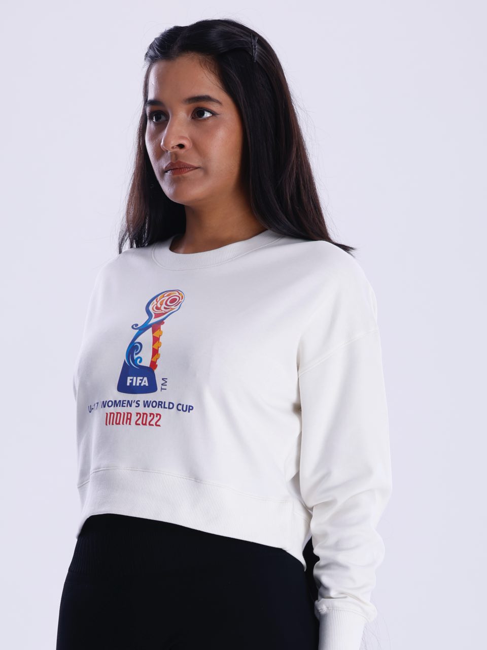White Trophy Print Crop Sweatshirt