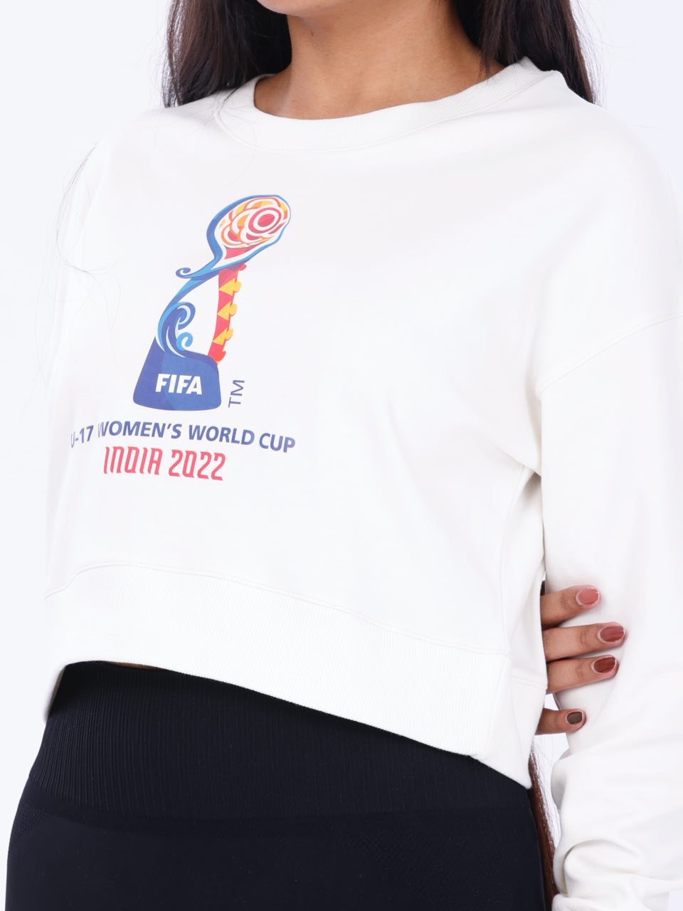White Trophy Print Crop Sweatshirt
