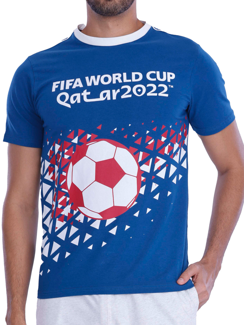 Blue Football Print BCI Stretch Cotton T-Shirt