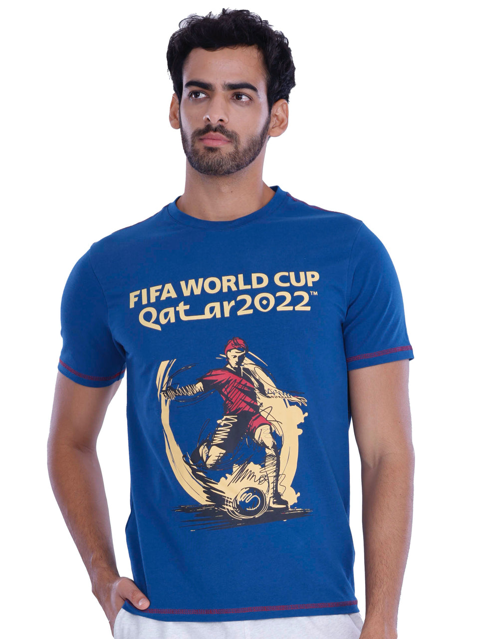 Blue Qatar Print BCI Stretch Cotton T-Shirt