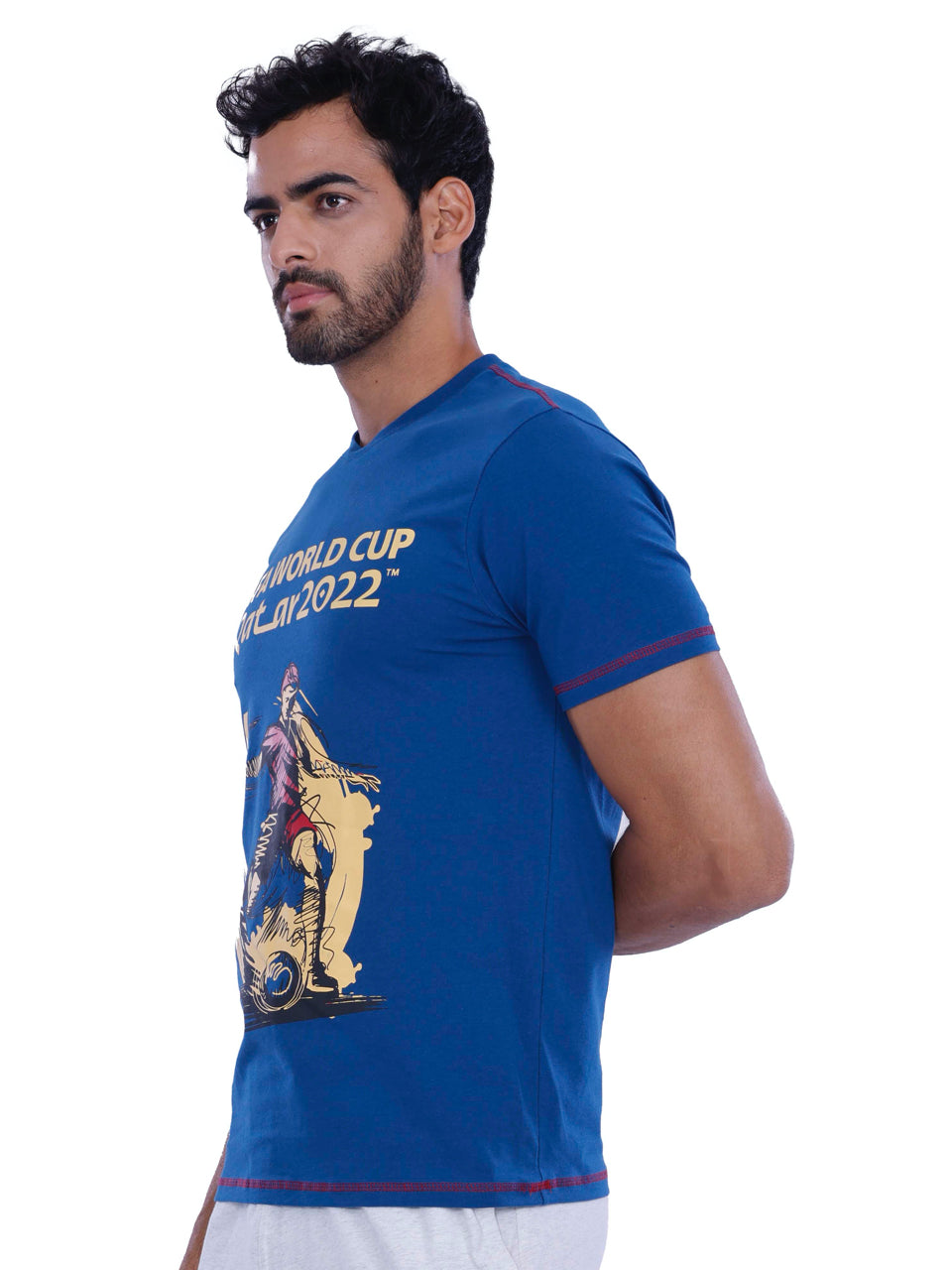 Blue Qatar Print BCI Stretch Cotton T-Shirt