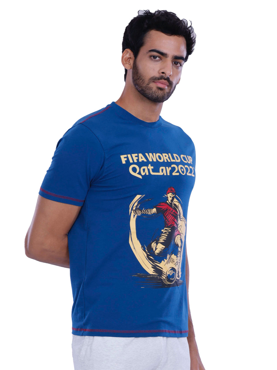 Blue Qatar Print BCI Stretch Cotton T-Shirt