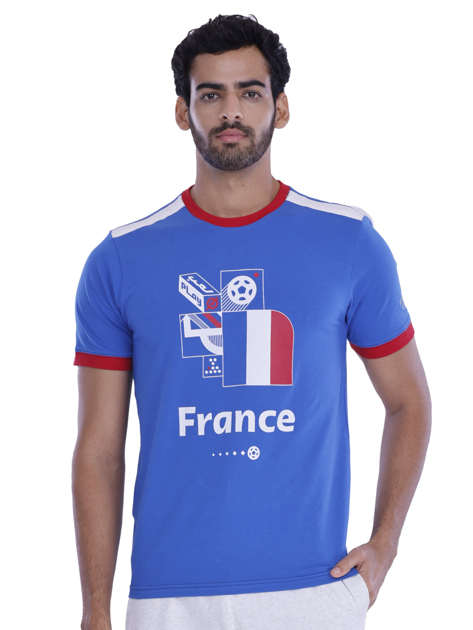 Blue France Print BCI Stretch Cotton T-Shirt