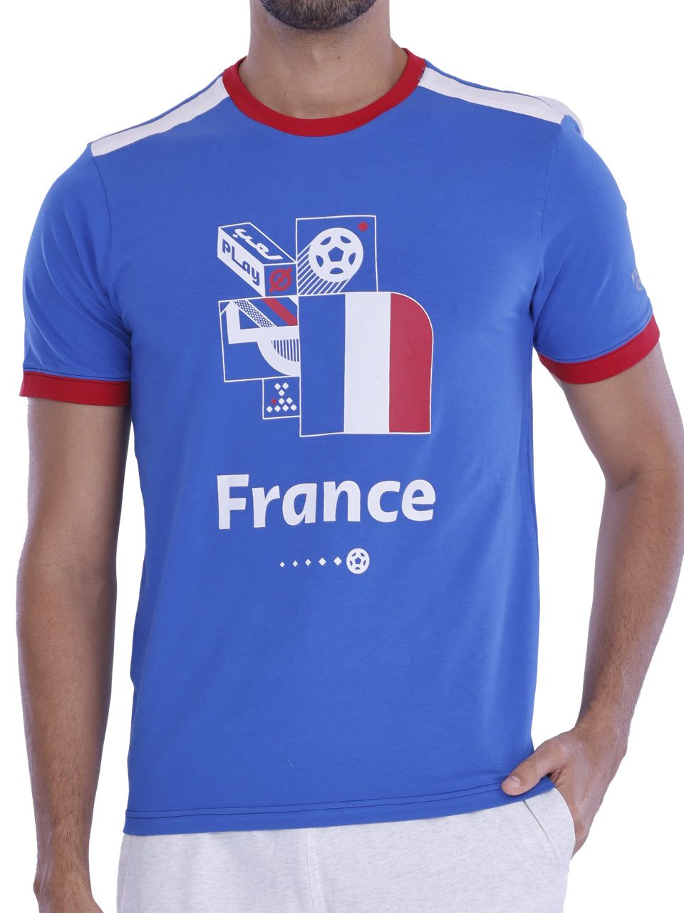 Blue France Print BCI Stretch Cotton T-Shirt