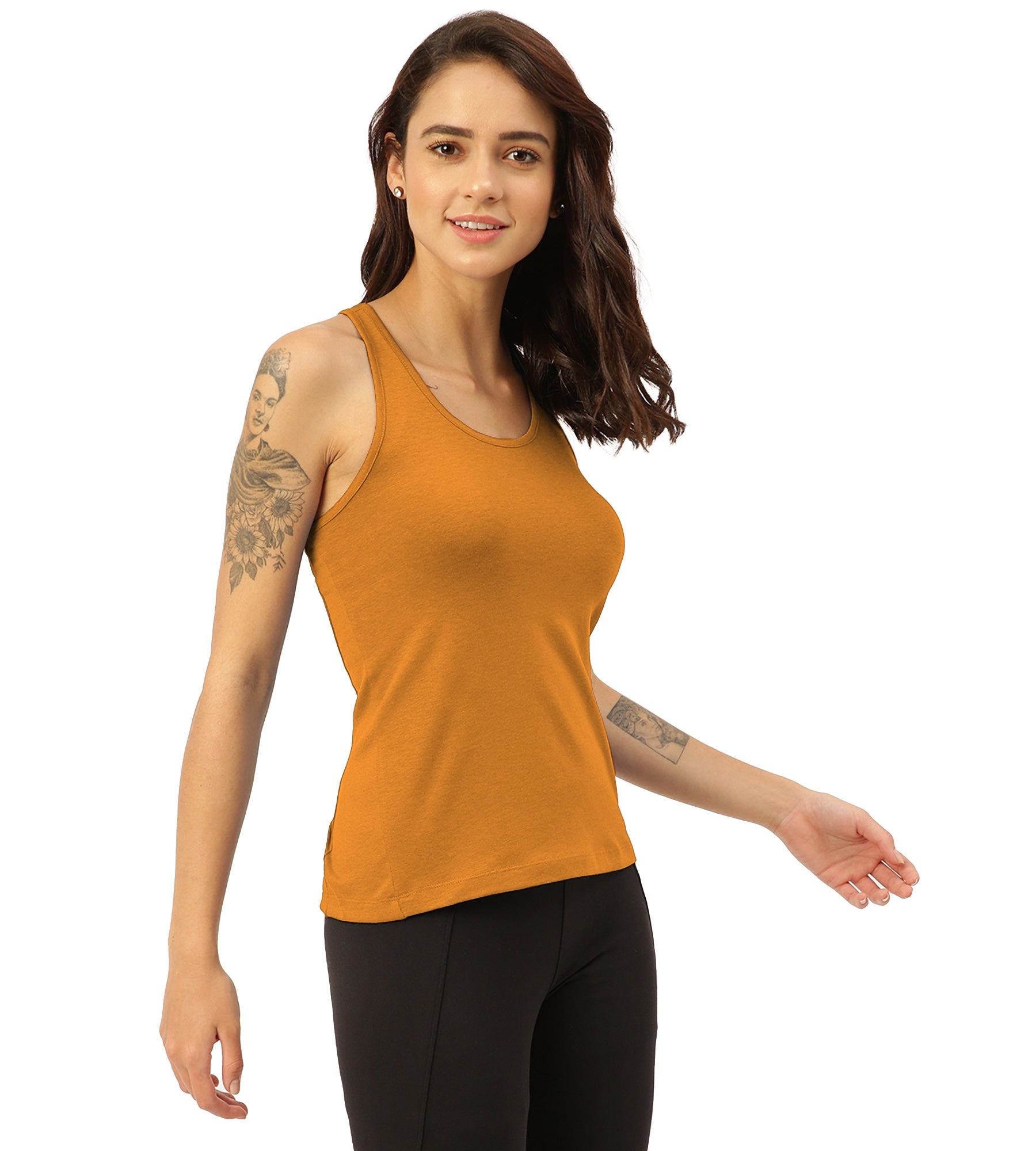 Mustard Yellow Twin Skin Women's Tanks (Pack Of 1)