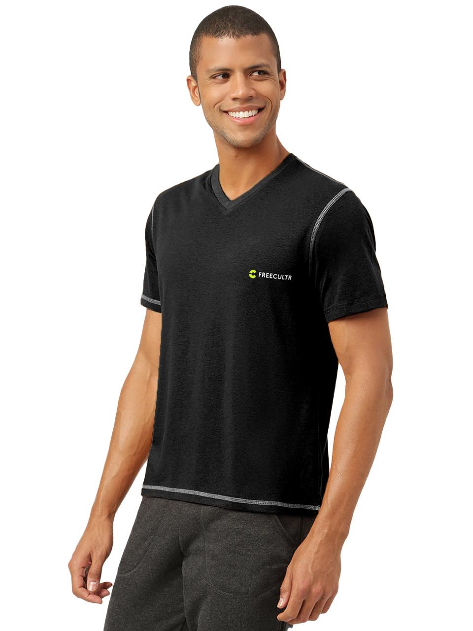 Black Men's Organic Bamboo Casual Tees - V Neck (Pack Of 1)