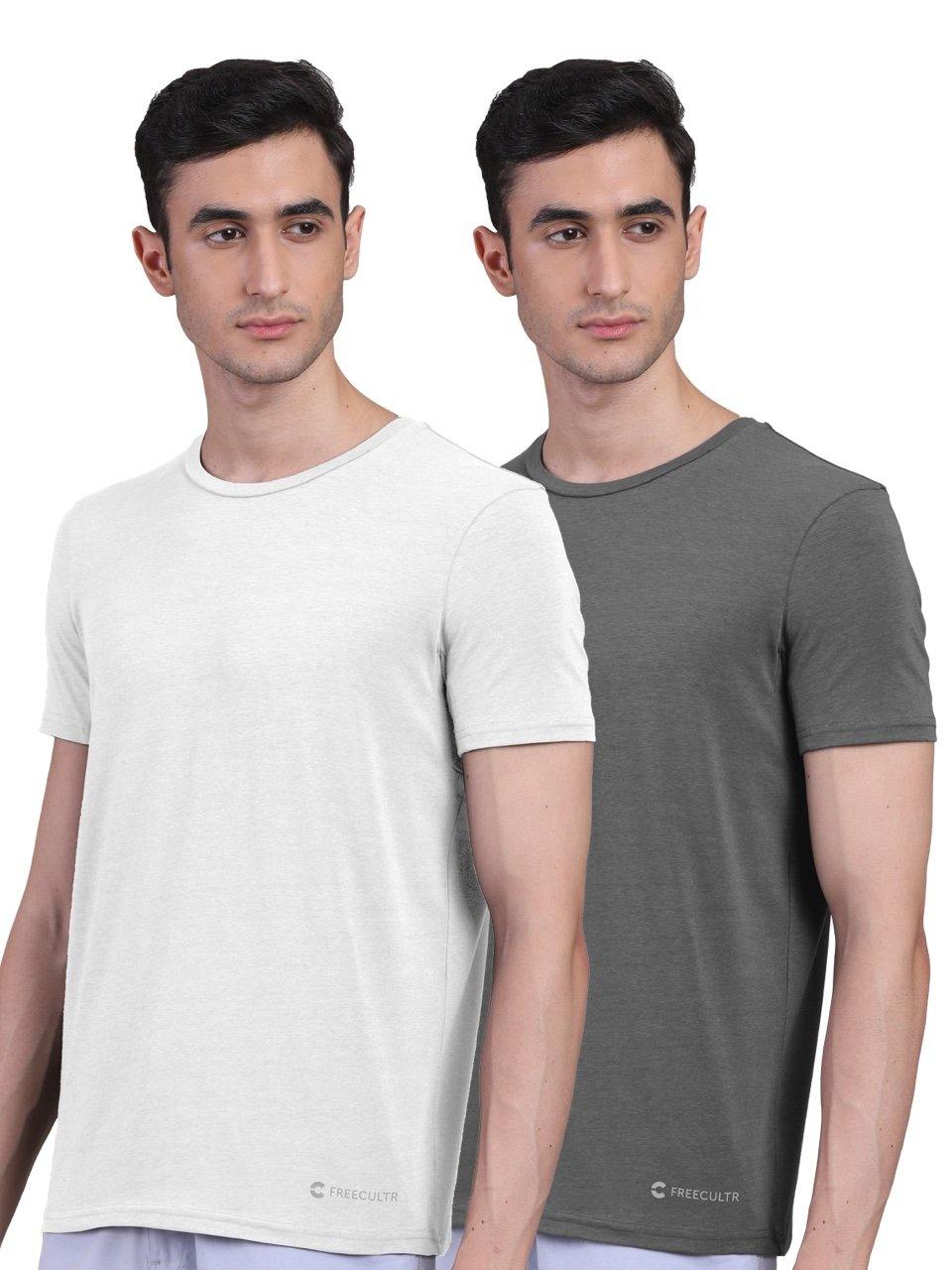 Men's Half Sleeves Bamboo T-shirt (Undershirt, Loungewear, Sleepwear) - Pack of 2 - freecultr.com