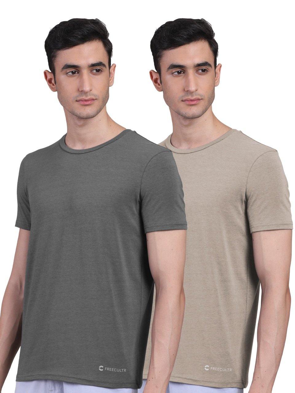 Men's Half Sleeves Bamboo T-shirt (Undershirt, Loungewear, Sleepwear) - Pack of 2 - freecultr.com