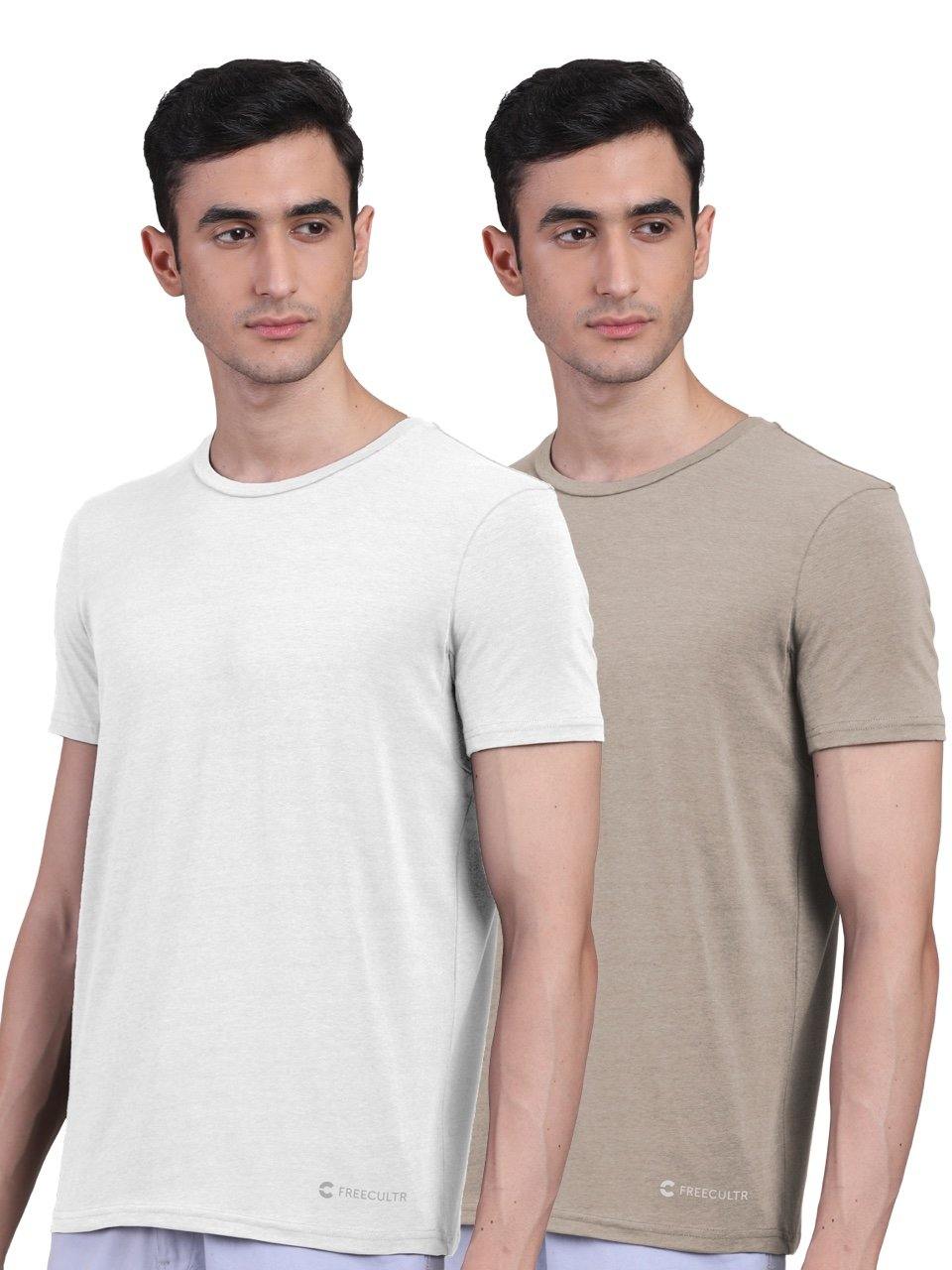 Men's Half Sleeves Bamboo T-shirt (Undershirt, Loungewear, Sleepwear) - Pack of 2 - freecultr.com