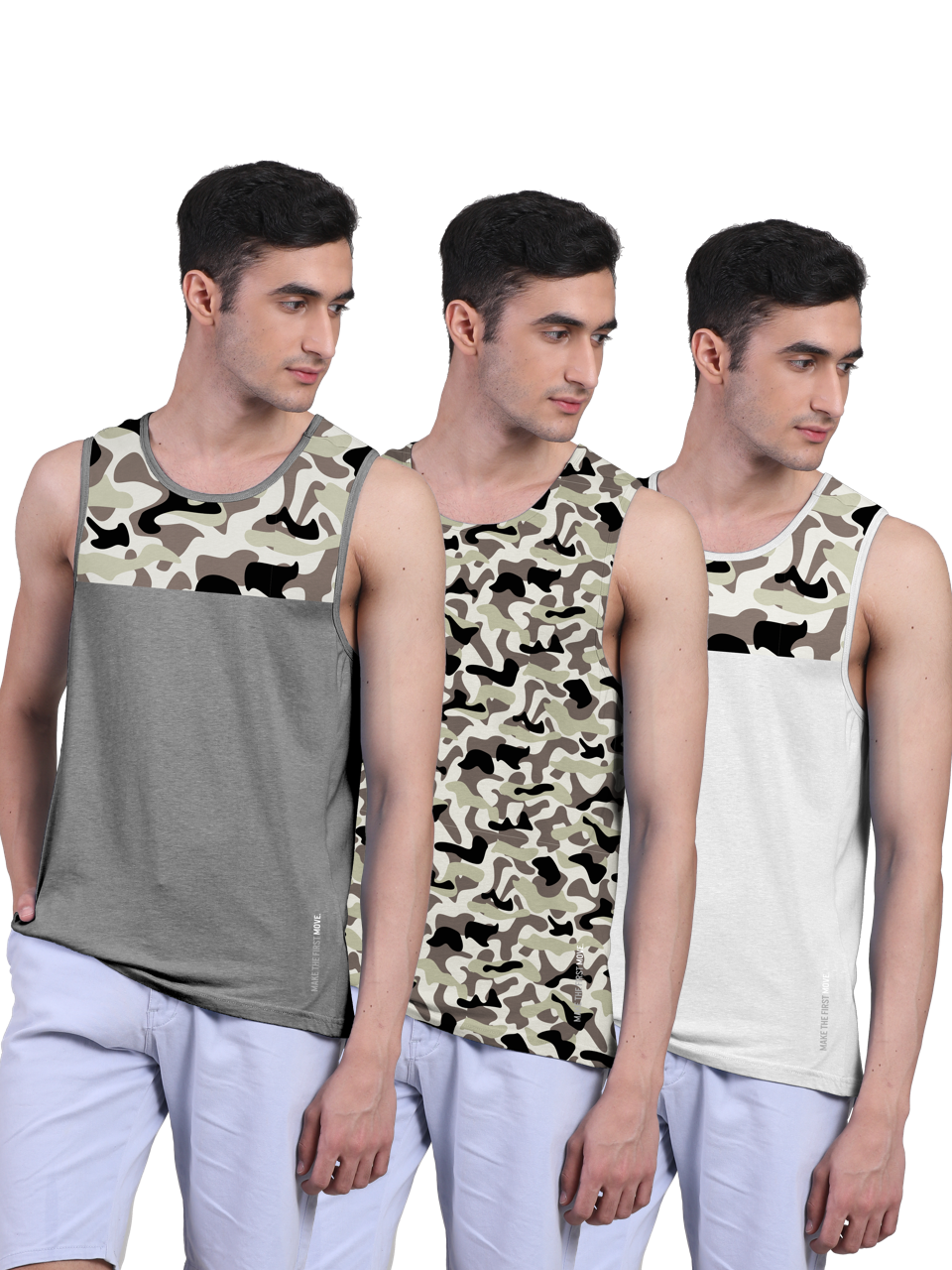 Active Vest Front Yoke Camouflage Regular Organic Bamboo Vest - Active Fit (Pack of 3)