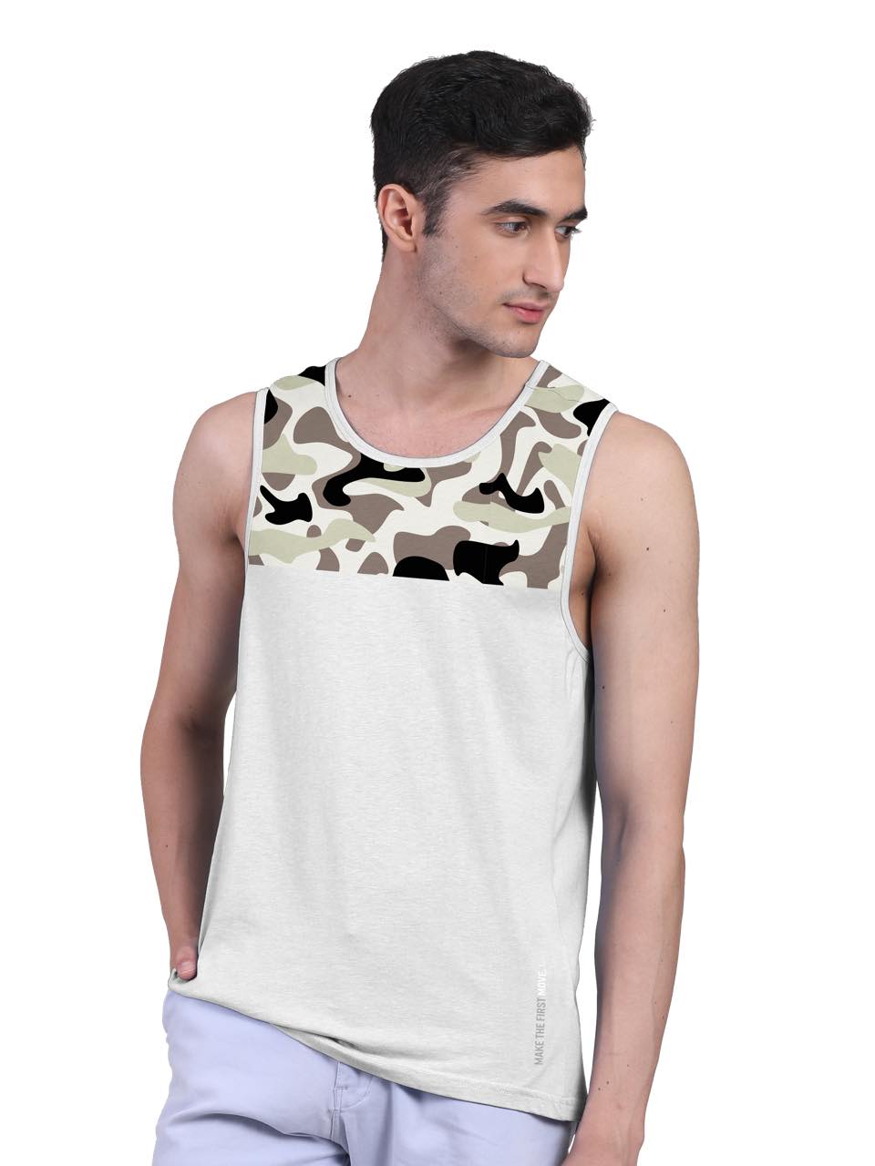 White Active Vest Front Yoke Camouflage Regular Organic Bamboo Vest - Active Fit (Pack Of 1)