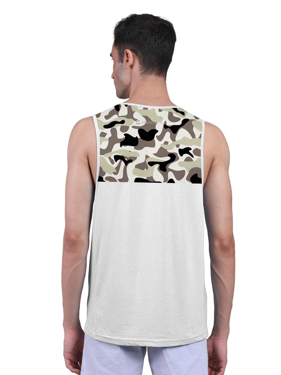 White Active Vest Front Yoke Camouflage Regular Organic Bamboo Vest - Active Fit (Pack Of 1)